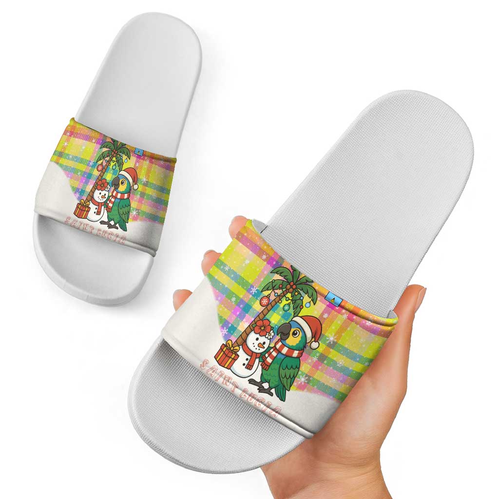 Saint Lucia Christmas Slide Sandals with Parrot Palm Tree Snowman and Plaid Holiday TS04