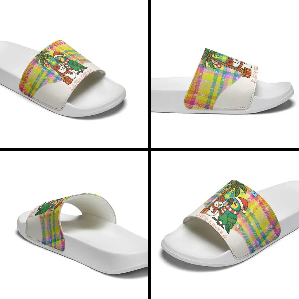 Saint Lucia Christmas Slide Sandals with Parrot Palm Tree Snowman and Plaid Holiday TS04