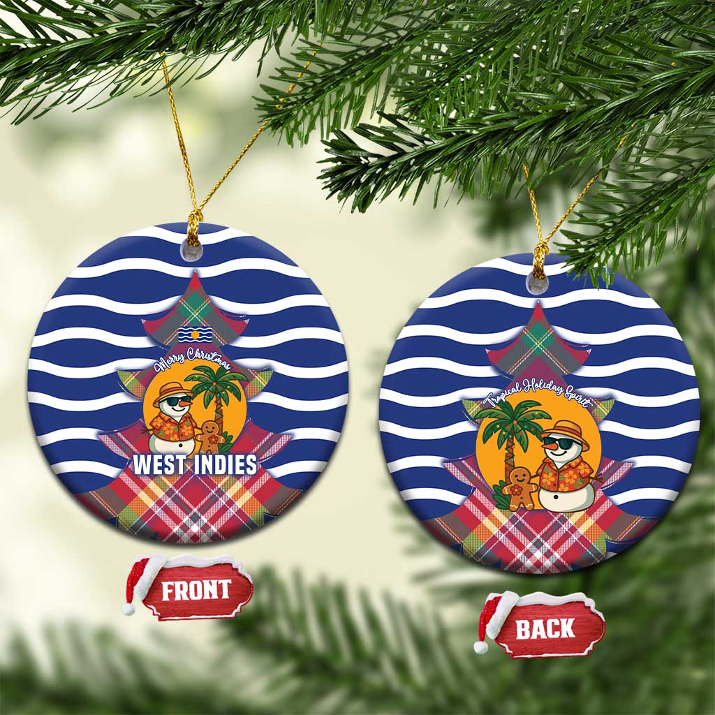 West Indies Christmas Ceramic Ornament with Tropical Snowman Palm Tree Gingerbread and Plaid Design TS04