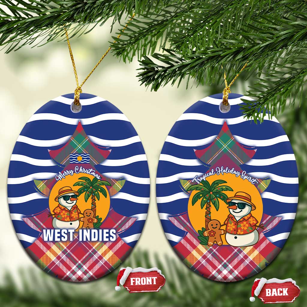 West Indies Christmas Ceramic Ornament with Tropical Snowman Palm Tree Gingerbread and Plaid Design TS04