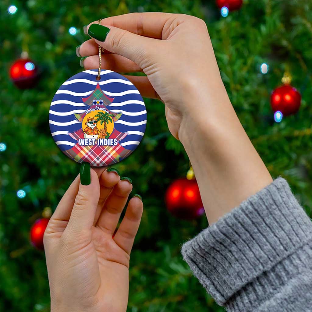 West Indies Christmas Ceramic Ornament with Tropical Snowman Palm Tree Gingerbread and Plaid Design TS04
