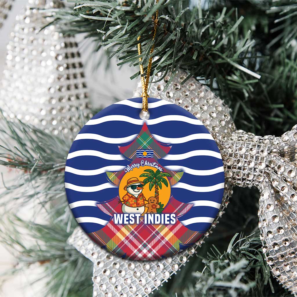 West Indies Christmas Ceramic Ornament with Tropical Snowman Palm Tree Gingerbread and Plaid Design TS04