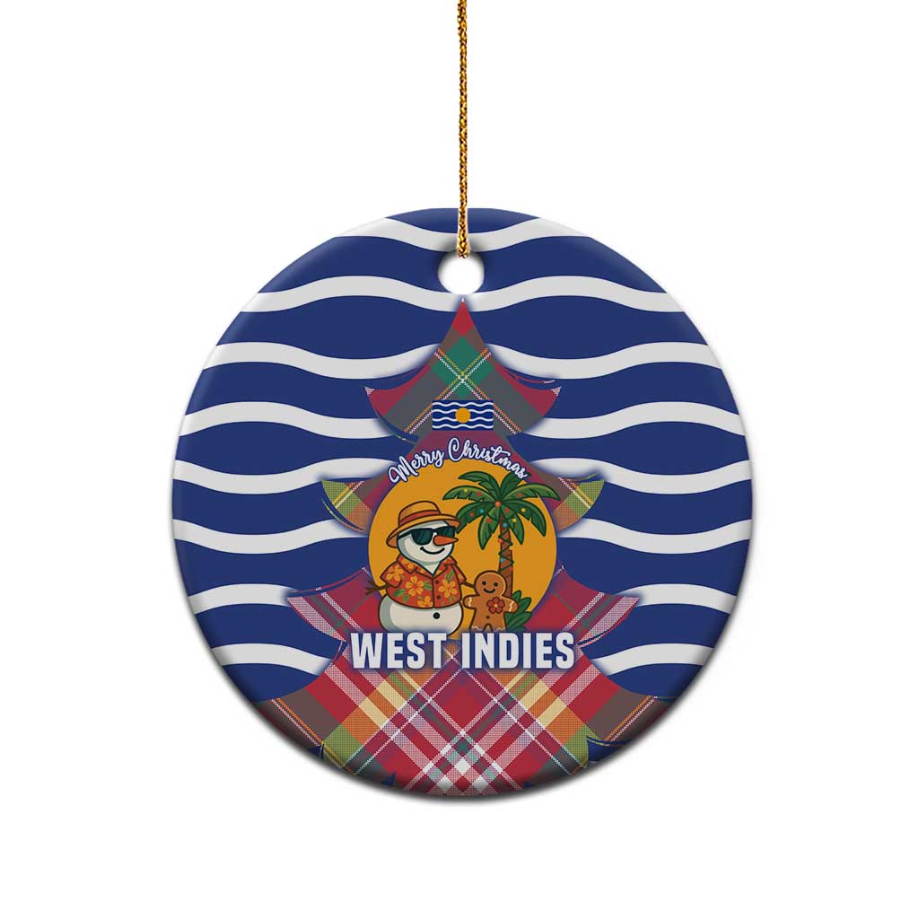West Indies Christmas Ceramic Ornament with Tropical Snowman Palm Tree Gingerbread and Plaid Design TS04