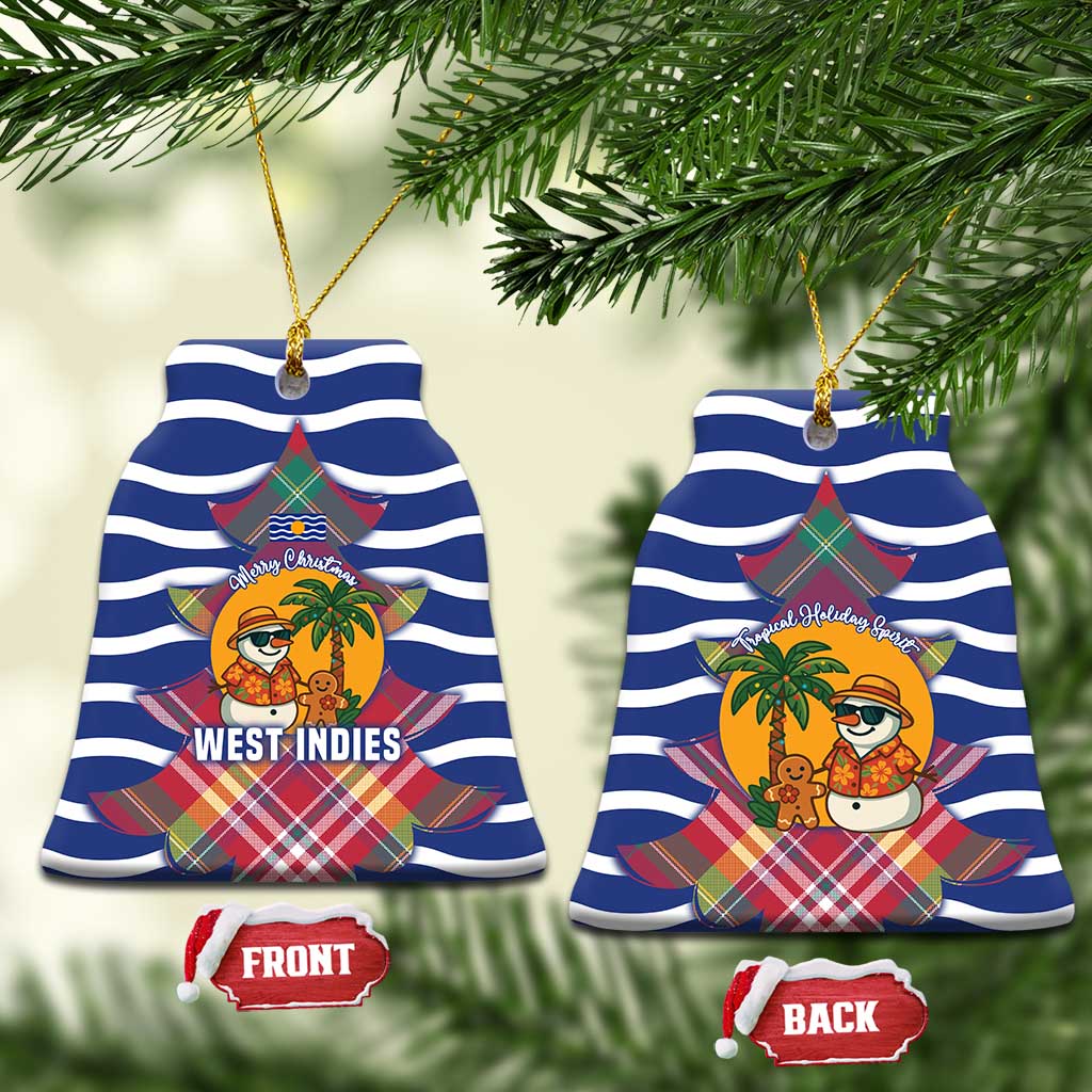 West Indies Christmas Ceramic Ornament with Tropical Snowman Palm Tree Gingerbread and Plaid Design TS04