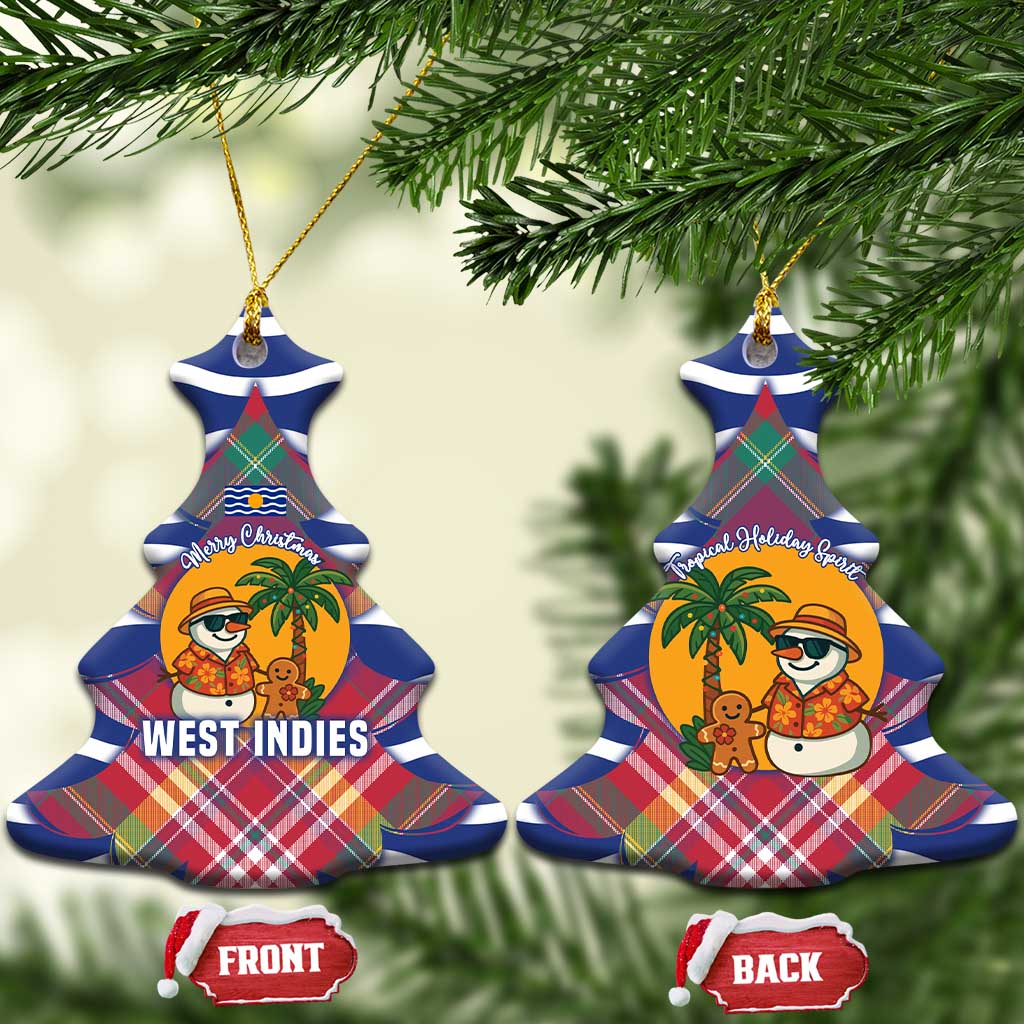 West Indies Christmas Ceramic Ornament with Tropical Snowman Palm Tree Gingerbread and Plaid Design TS04