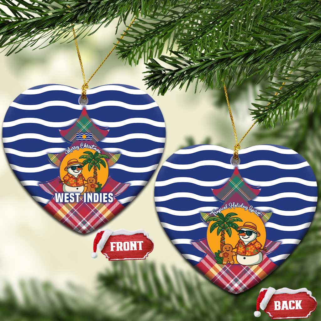West Indies Christmas Ceramic Ornament with Tropical Snowman Palm Tree Gingerbread and Plaid Design TS04