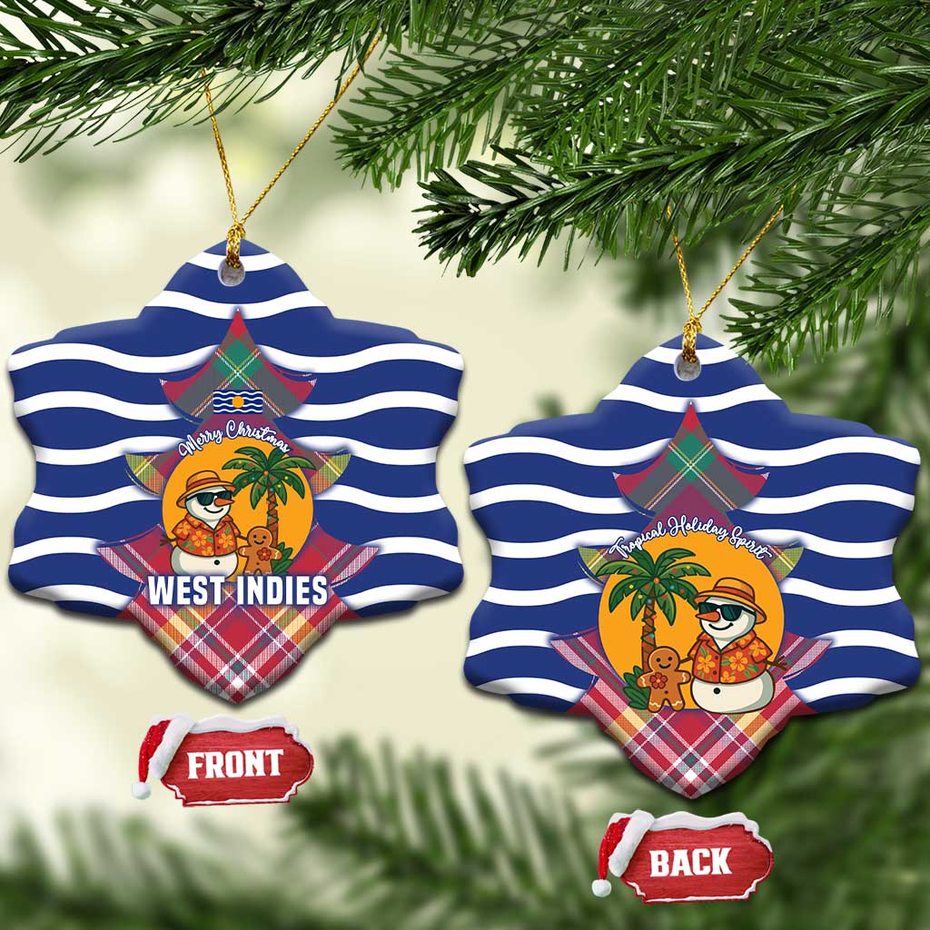 West Indies Christmas Ceramic Ornament with Tropical Snowman Palm Tree Gingerbread and Plaid Design TS04