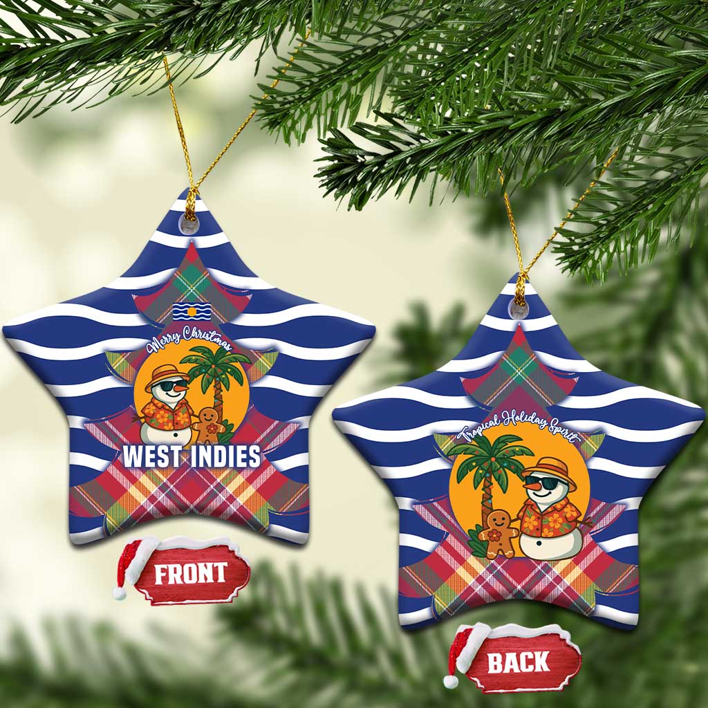 West Indies Christmas Ceramic Ornament with Tropical Snowman Palm Tree Gingerbread and Plaid Design TS04