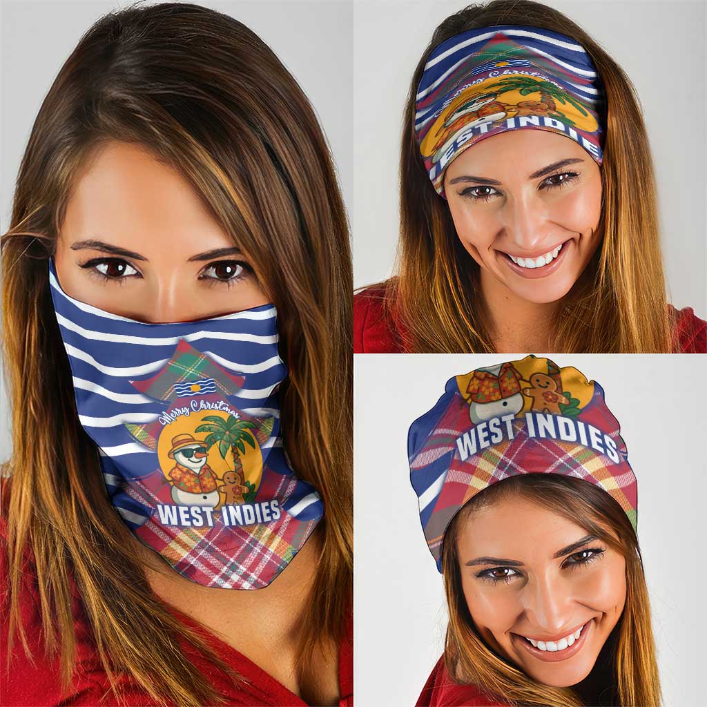 West Indies Christmas Neck Gaiter with Tropical Snowman Palm Tree Gingerbread and Plaid Design TS04