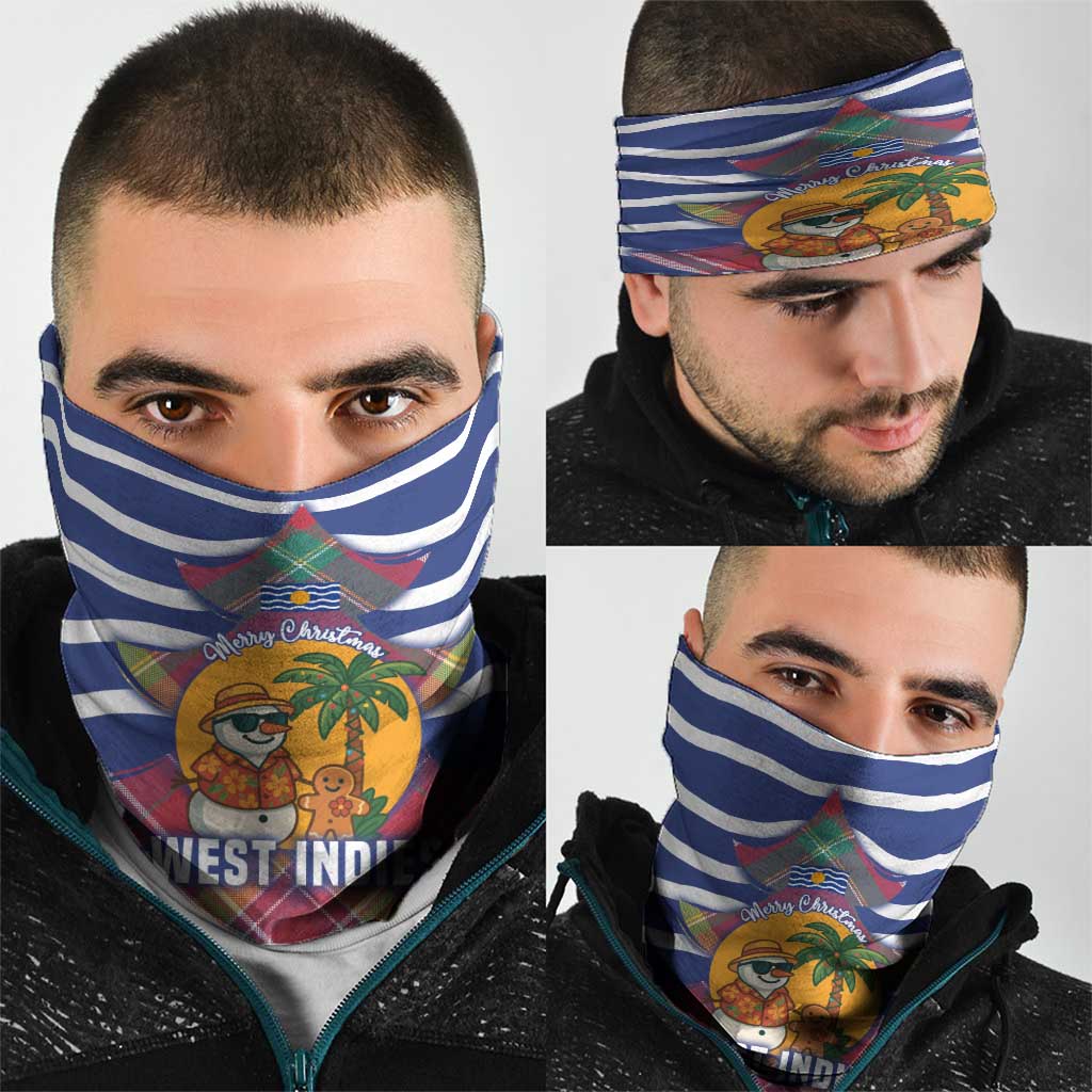 West Indies Christmas Neck Gaiter with Tropical Snowman Palm Tree Gingerbread and Plaid Design TS04