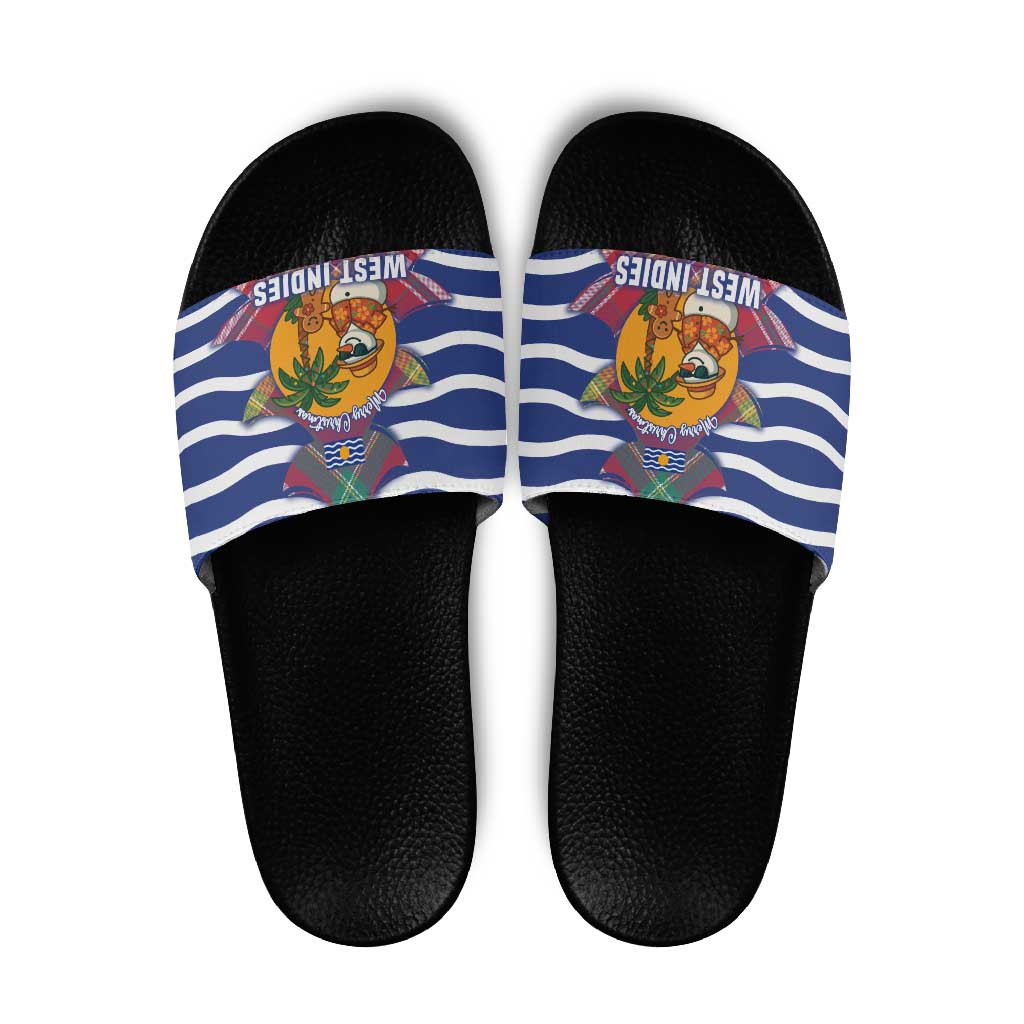 West Indies Christmas Slide Sandals with Tropical Snowman Palm Tree Gingerbread and Plaid Design TS04