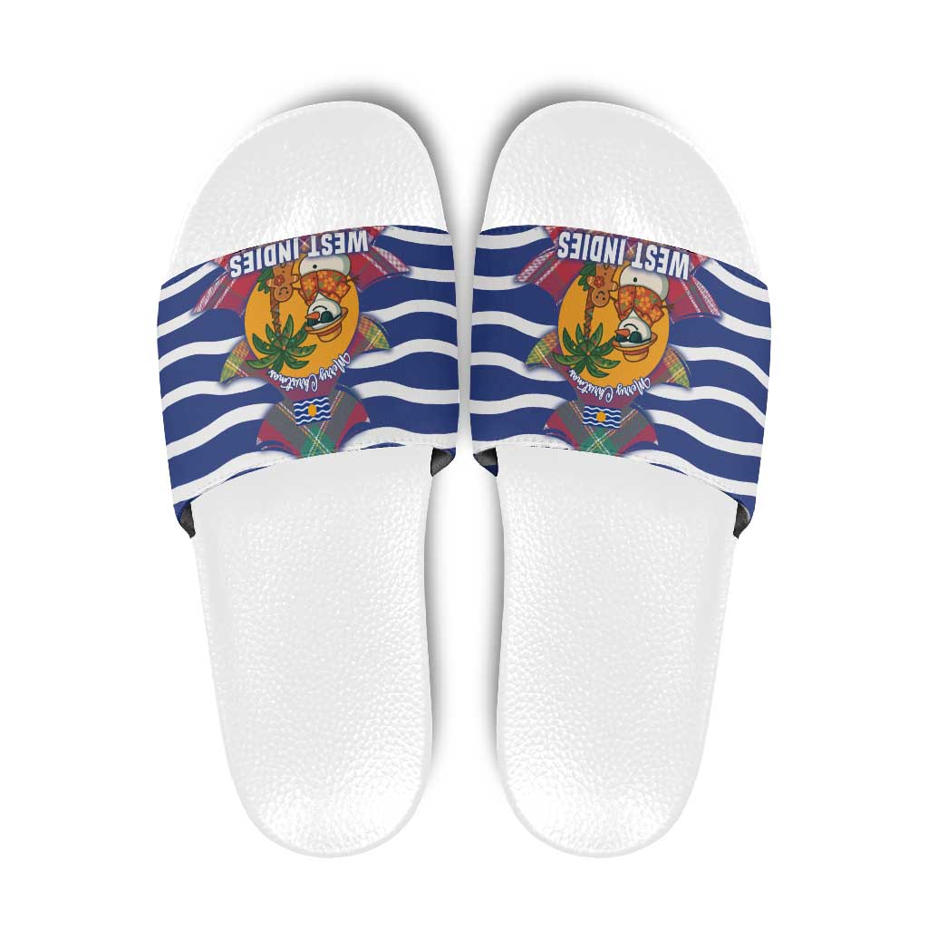 West Indies Christmas Slide Sandals with Tropical Snowman Palm Tree Gingerbread and Plaid Design TS04