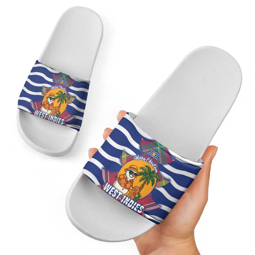 West Indies Christmas Slide Sandals with Tropical Snowman Palm Tree Gingerbread and Plaid Design TS04