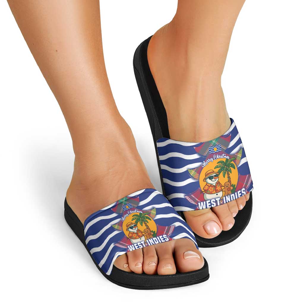 West Indies Christmas Slide Sandals with Tropical Snowman Palm Tree Gingerbread and Plaid Design TS04