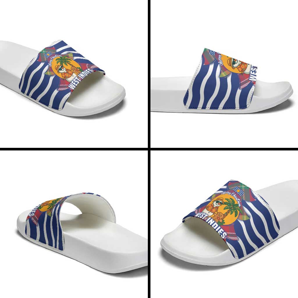 West Indies Christmas Slide Sandals with Tropical Snowman Palm Tree Gingerbread and Plaid Design TS04