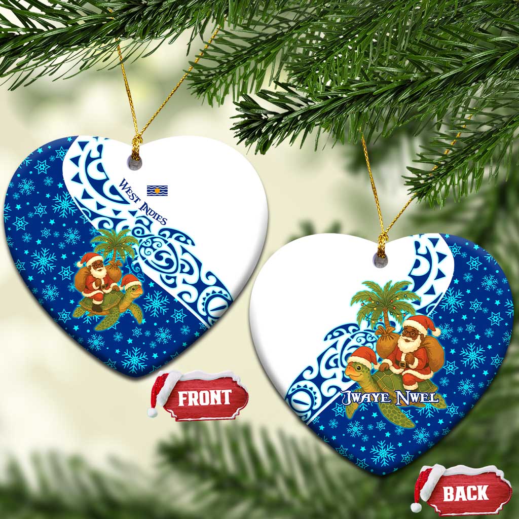 West Indies Christmas Ceramic Ornament with Santa Riding Turtle Palm Tree and Tribal Snowflake Design TS04