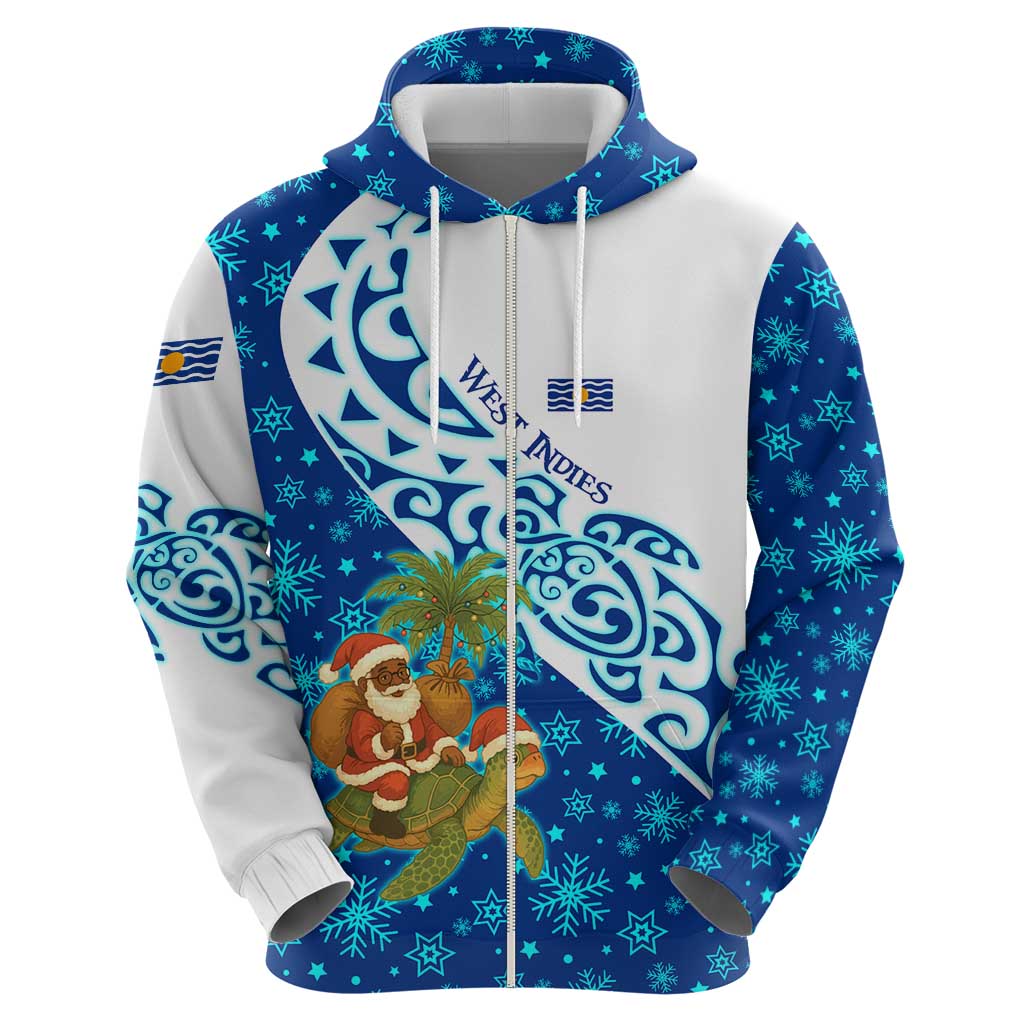 West Indies Christmas Hoodie with Santa Riding Turtle Palm Tree and Tribal Snowflake Design TS04