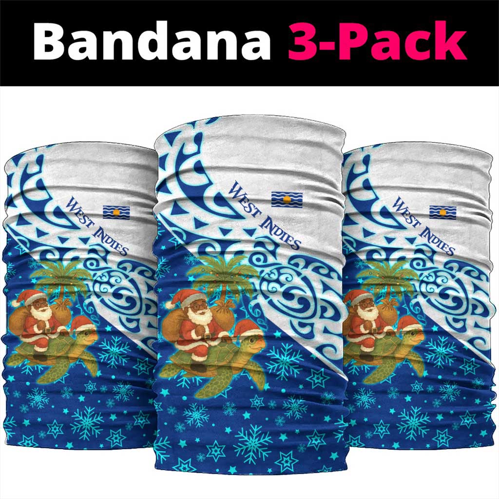West Indies Christmas Neck Gaiter with Santa Riding Turtle Palm Tree and Tribal Snowflake Design TS04