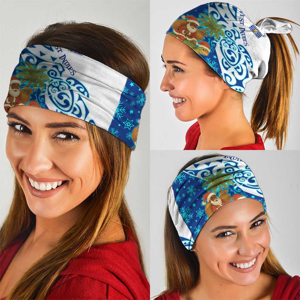 West Indies Christmas Neck Gaiter with Santa Riding Turtle Palm Tree and Tribal Snowflake Design TS04
