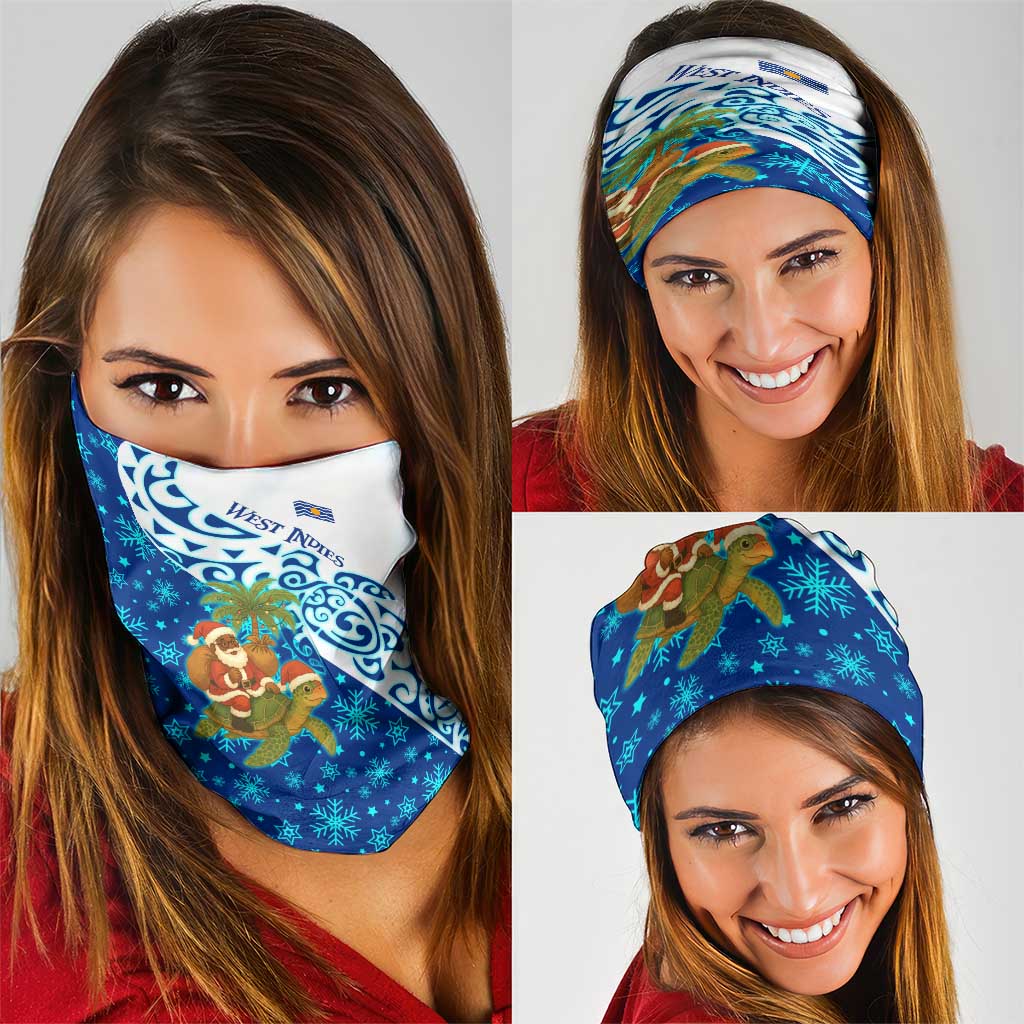 West Indies Christmas Neck Gaiter with Santa Riding Turtle Palm Tree and Tribal Snowflake Design TS04