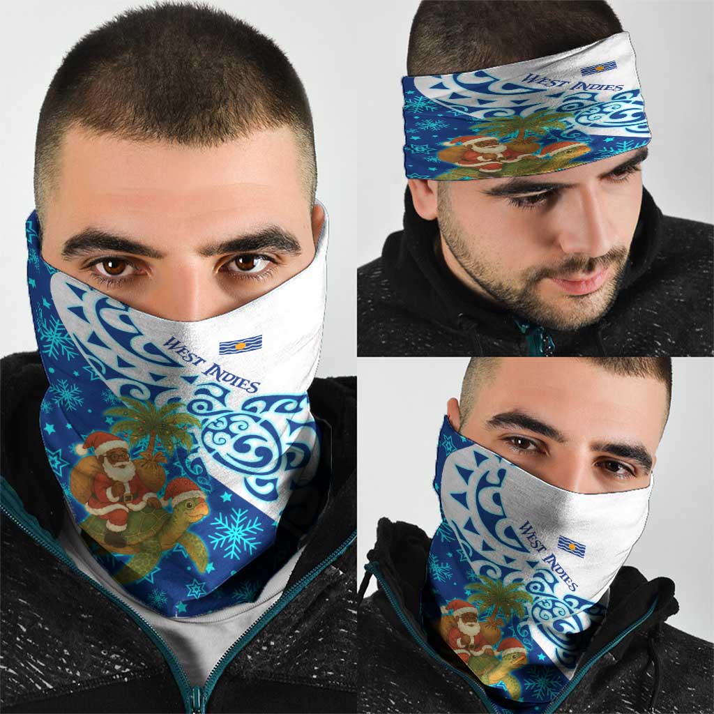 West Indies Christmas Neck Gaiter with Santa Riding Turtle Palm Tree and Tribal Snowflake Design TS04