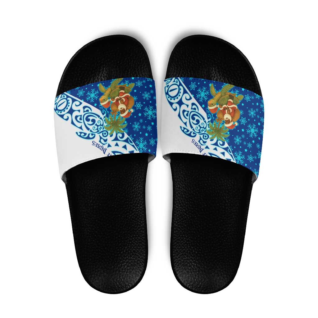 West Indies Christmas Slide Sandals with Santa Riding Turtle Palm Tree and Tribal Snowflake Design TS04