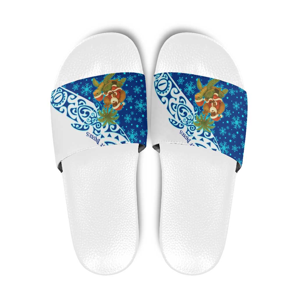 West Indies Christmas Slide Sandals with Santa Riding Turtle Palm Tree and Tribal Snowflake Design TS04