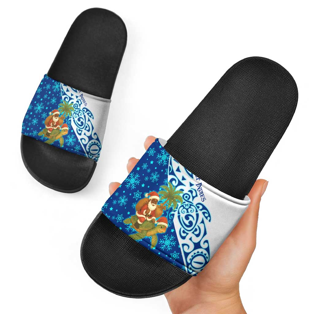 West Indies Christmas Slide Sandals with Santa Riding Turtle Palm Tree and Tribal Snowflake Design TS04