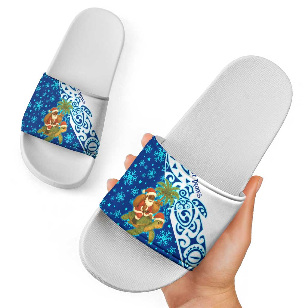 West Indies Christmas Slide Sandals with Santa Riding Turtle Palm Tree and Tribal Snowflake Design TS04
