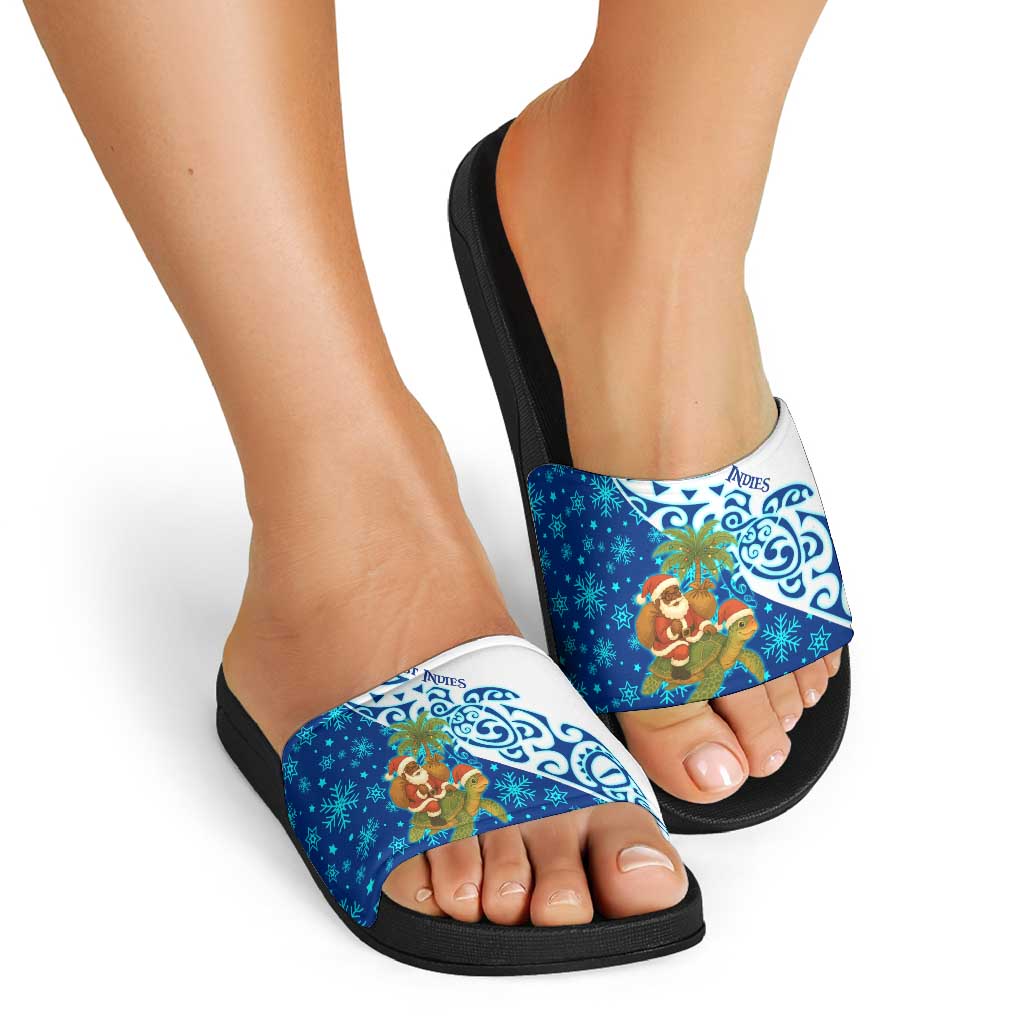 West Indies Christmas Slide Sandals with Santa Riding Turtle Palm Tree and Tribal Snowflake Design TS04