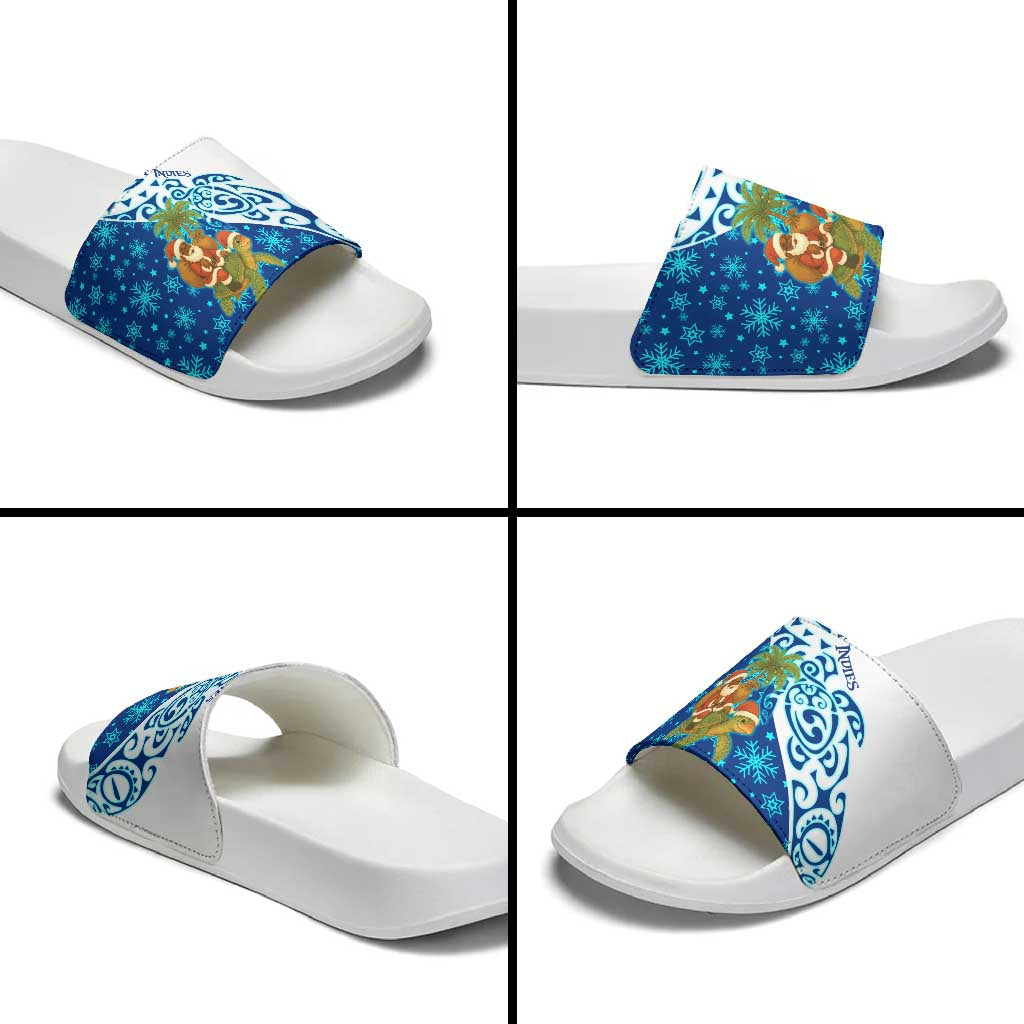 West Indies Christmas Slide Sandals with Santa Riding Turtle Palm Tree and Tribal Snowflake Design TS04