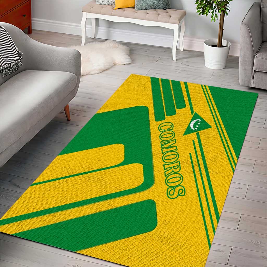 Comoros Flag Area Rug - Green and Yellow Design and National Emblem TS04