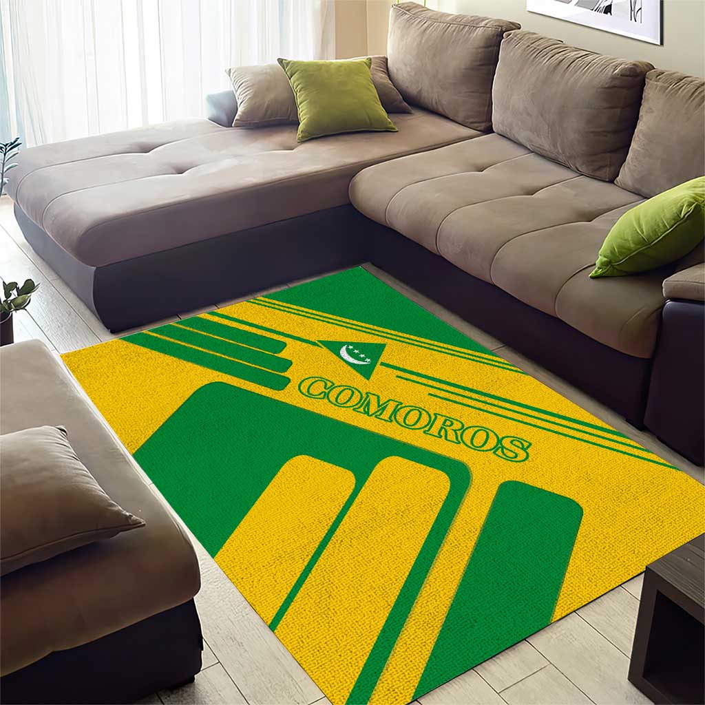Comoros Flag Area Rug - Green and Yellow Design and National Emblem TS04