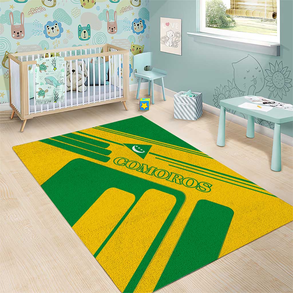 Comoros Flag Area Rug - Green and Yellow Design and National Emblem TS04