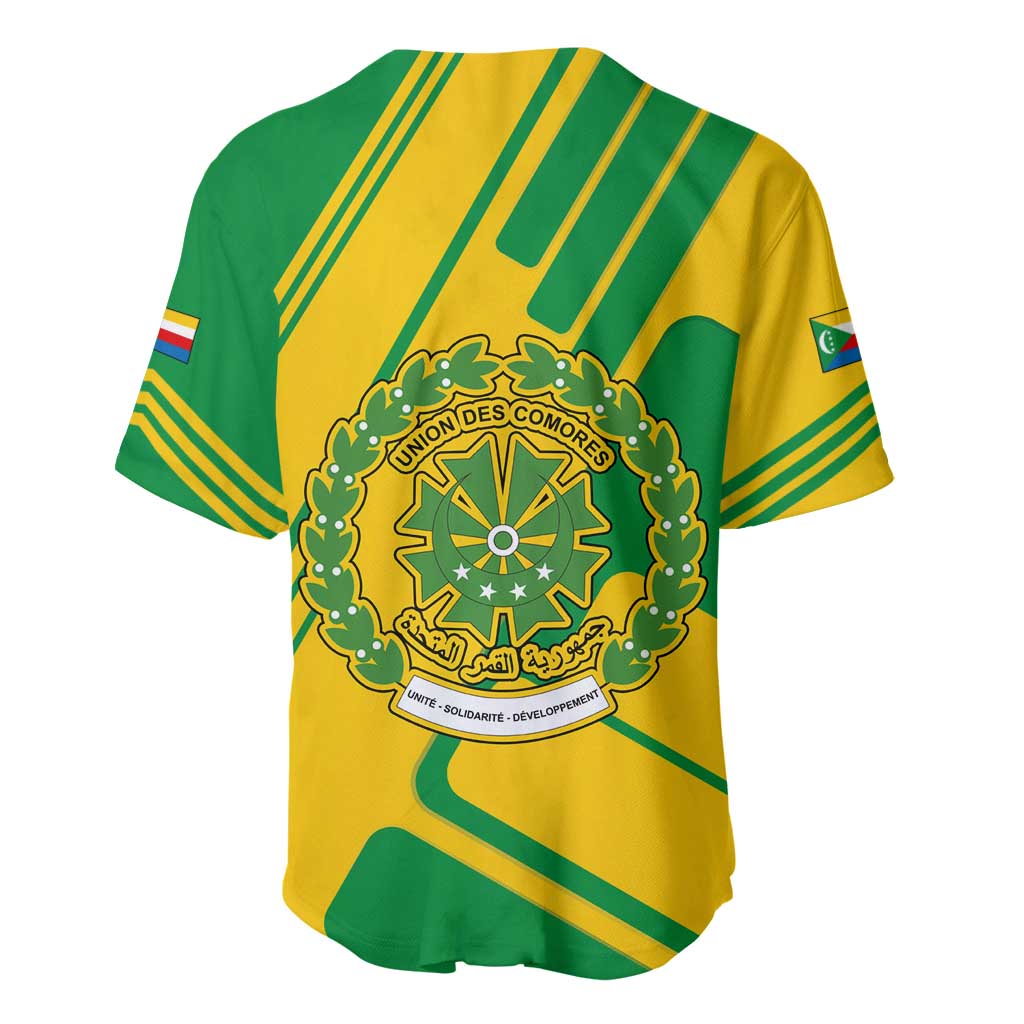Comoros Flag Baseball Jersey - Green and Yellow Design and National Emblem TS04