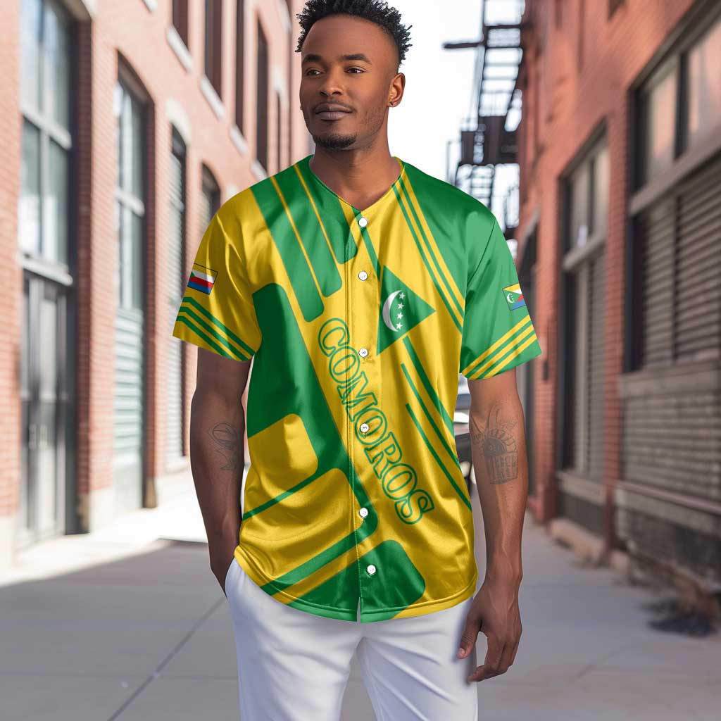Comoros Flag Baseball Jersey - Green and Yellow Design and National Emblem TS04