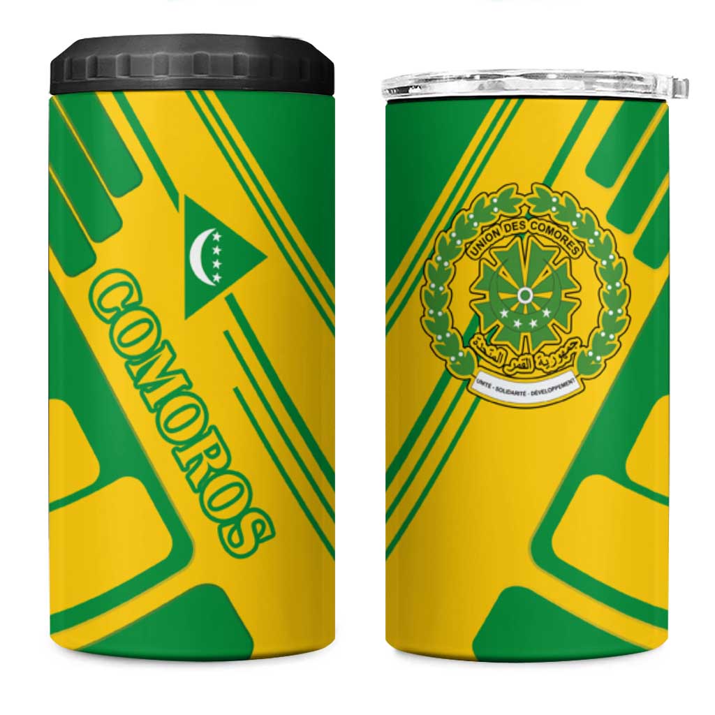 Comoros Flag 4 in 1 Can Cooler Tumbler - Green and Yellow Design and National Emblem TS04