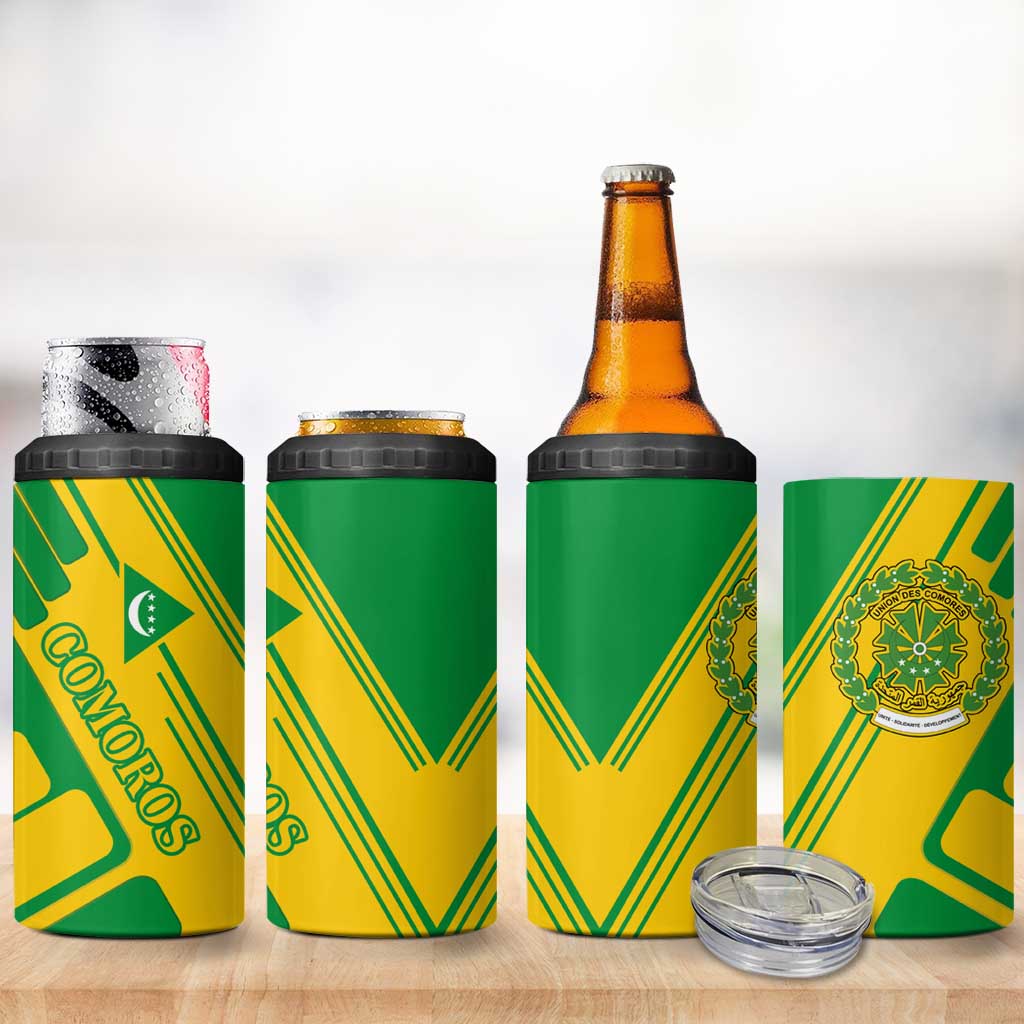 Comoros Flag 4 in 1 Can Cooler Tumbler - Green and Yellow Design and National Emblem TS04