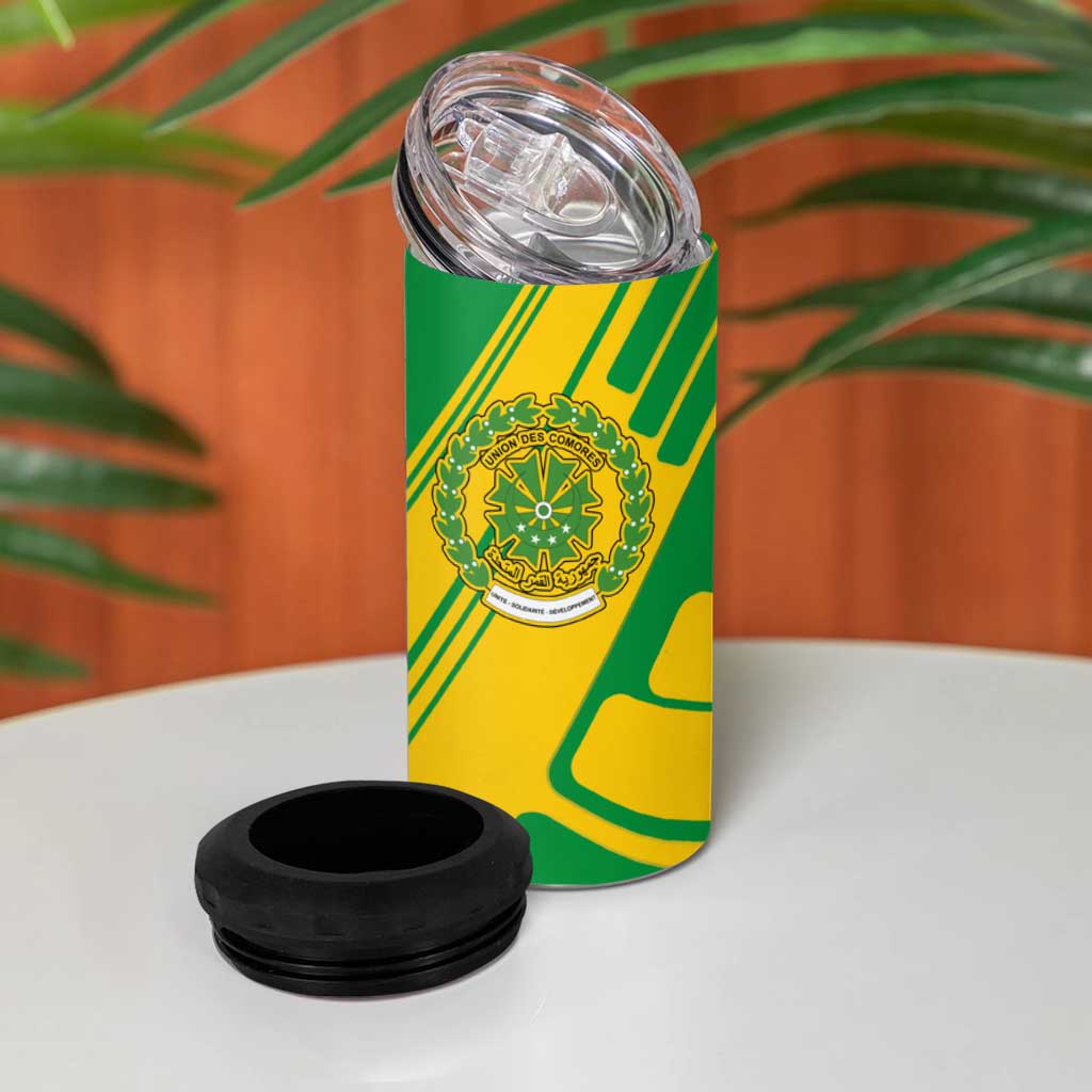 Comoros Flag 4 in 1 Can Cooler Tumbler - Green and Yellow Design and National Emblem TS04