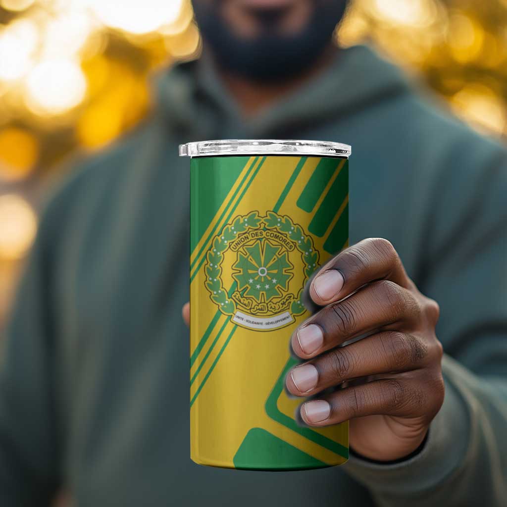 Comoros Flag 4 in 1 Can Cooler Tumbler - Green and Yellow Design and National Emblem TS04