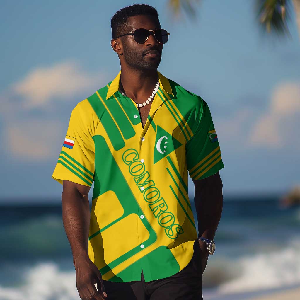 Comoros Flag Hawaiian Shirt - Green and Yellow Design and National Emblem TS04