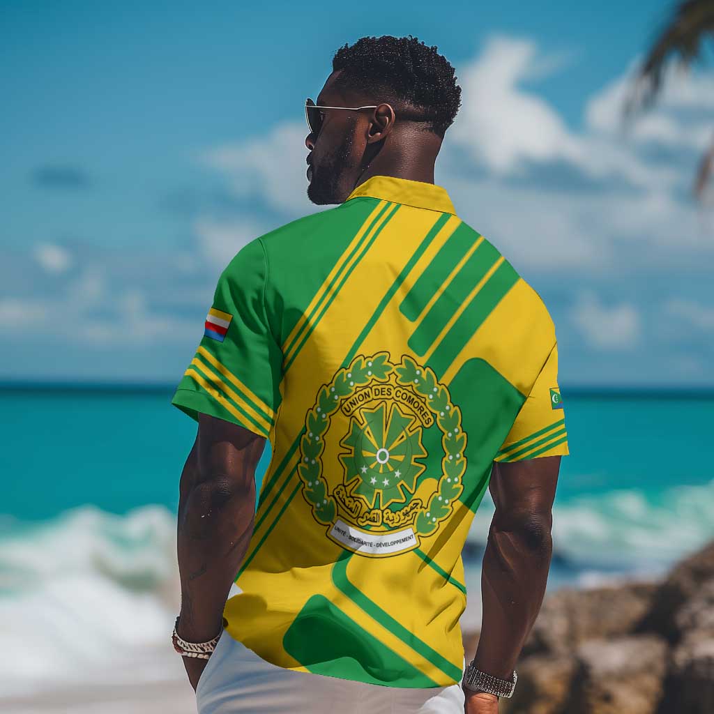 Comoros Flag Hawaiian Shirt - Green and Yellow Design and National Emblem TS04