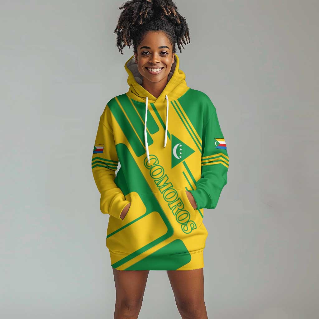 Comoros Flag Hoodie Dress - Green and Yellow Design and National Emblem TS04