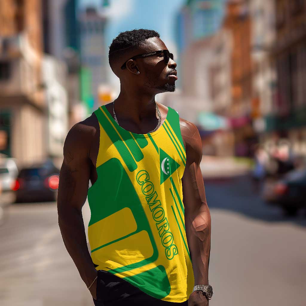Comoros Flag Men Tank Top - Green and Yellow Design and National Emblem TS04