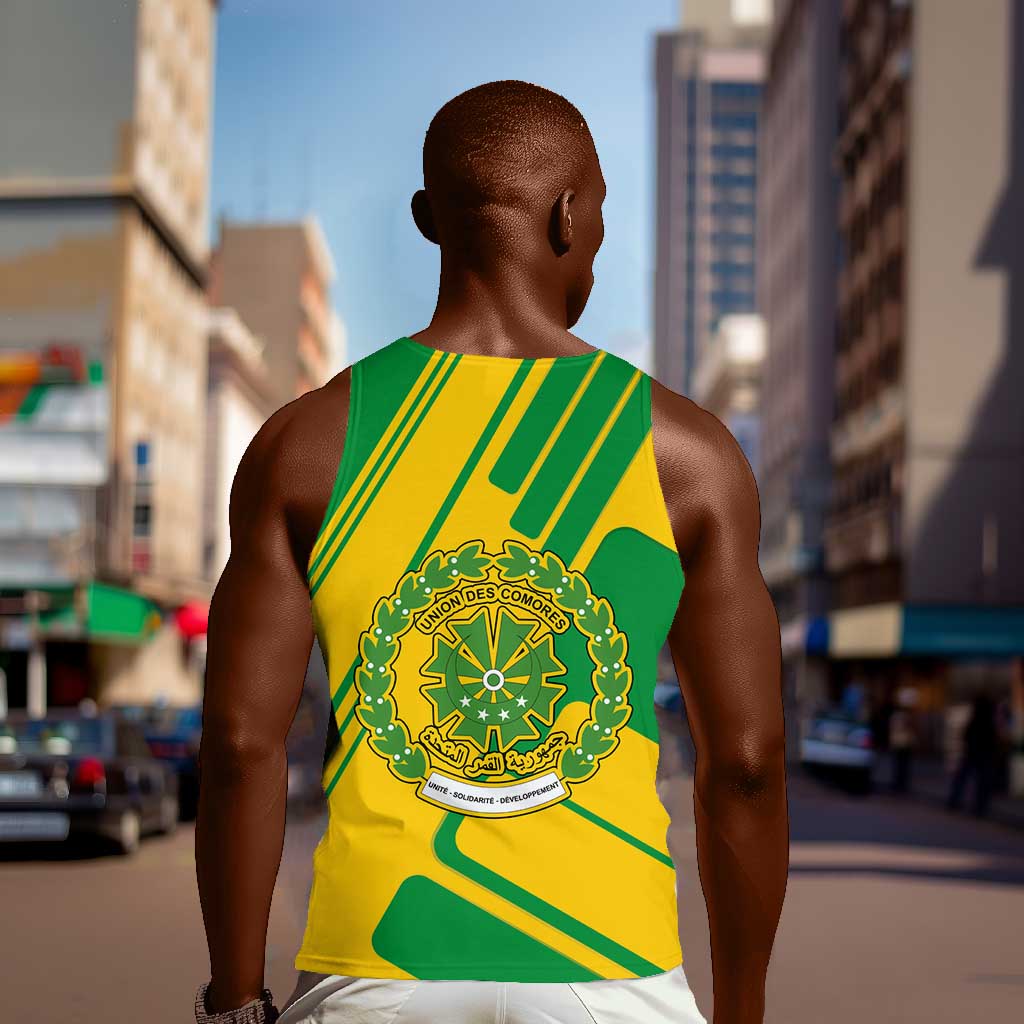 Comoros Flag Men Tank Top - Green and Yellow Design and National Emblem TS04