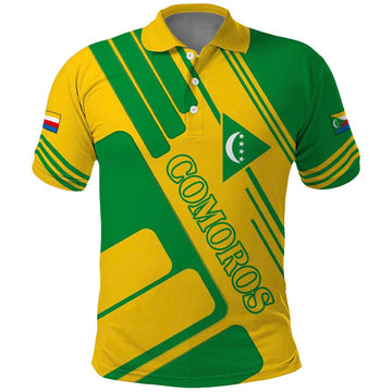 Comoros Flag Polo Shirt with Green and Yellow Design and National Emblem TS04