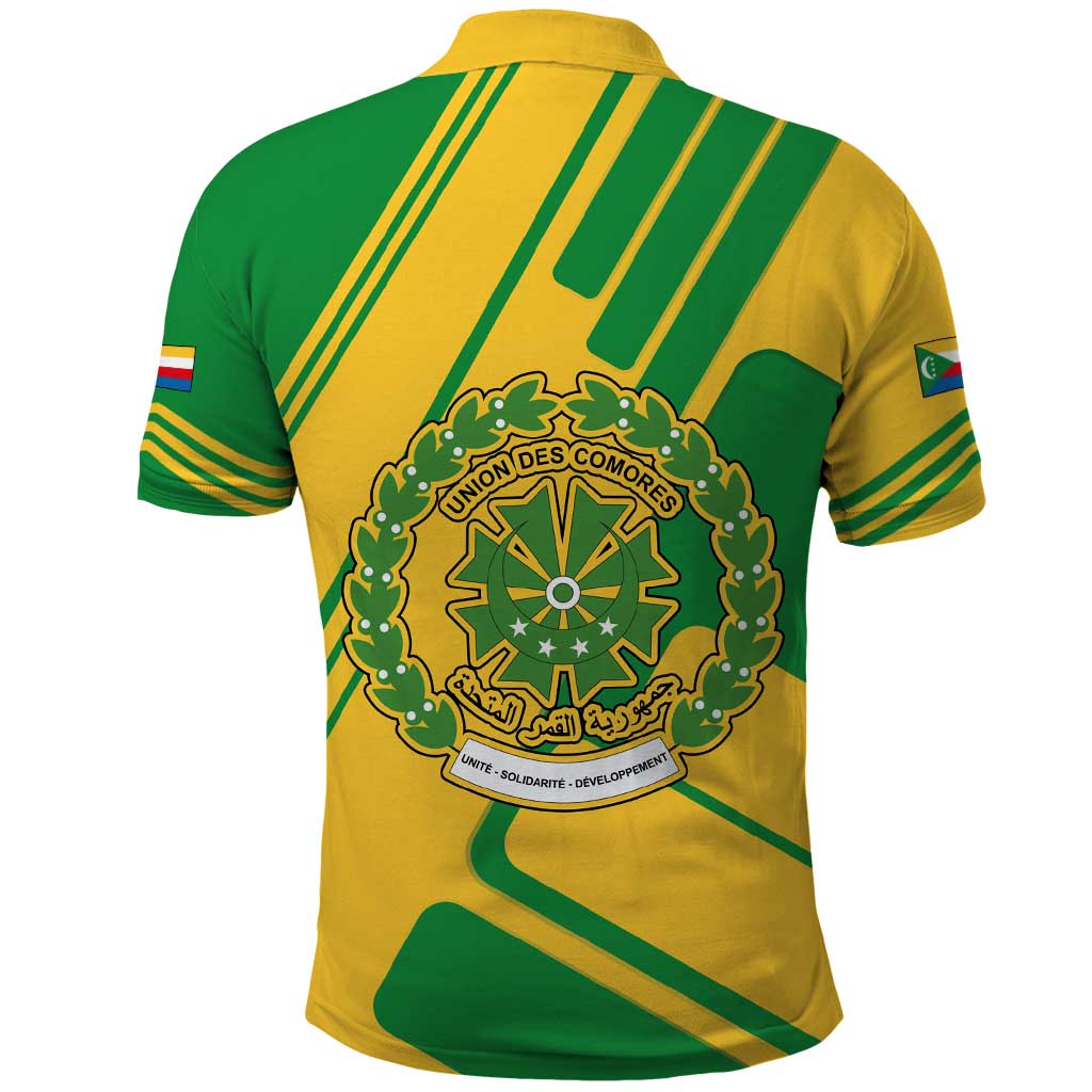 Comoros Flag Polo Shirt with Green and Yellow Design and National Emblem TS04