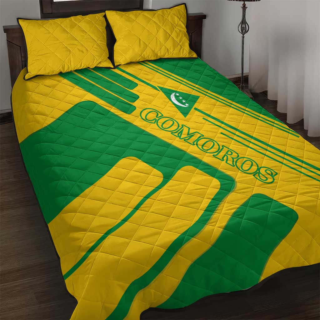 Comoros Flag Quilt Bed Set - Green and Yellow Design and National Emblem TS04
