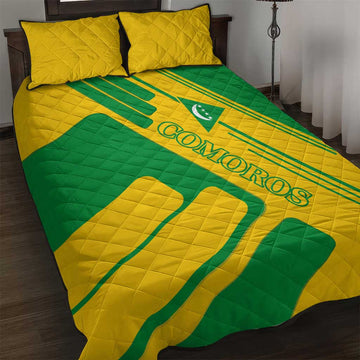 Comoros Flag Quilt Bed Set - Green and Yellow Design and National Emblem TS04