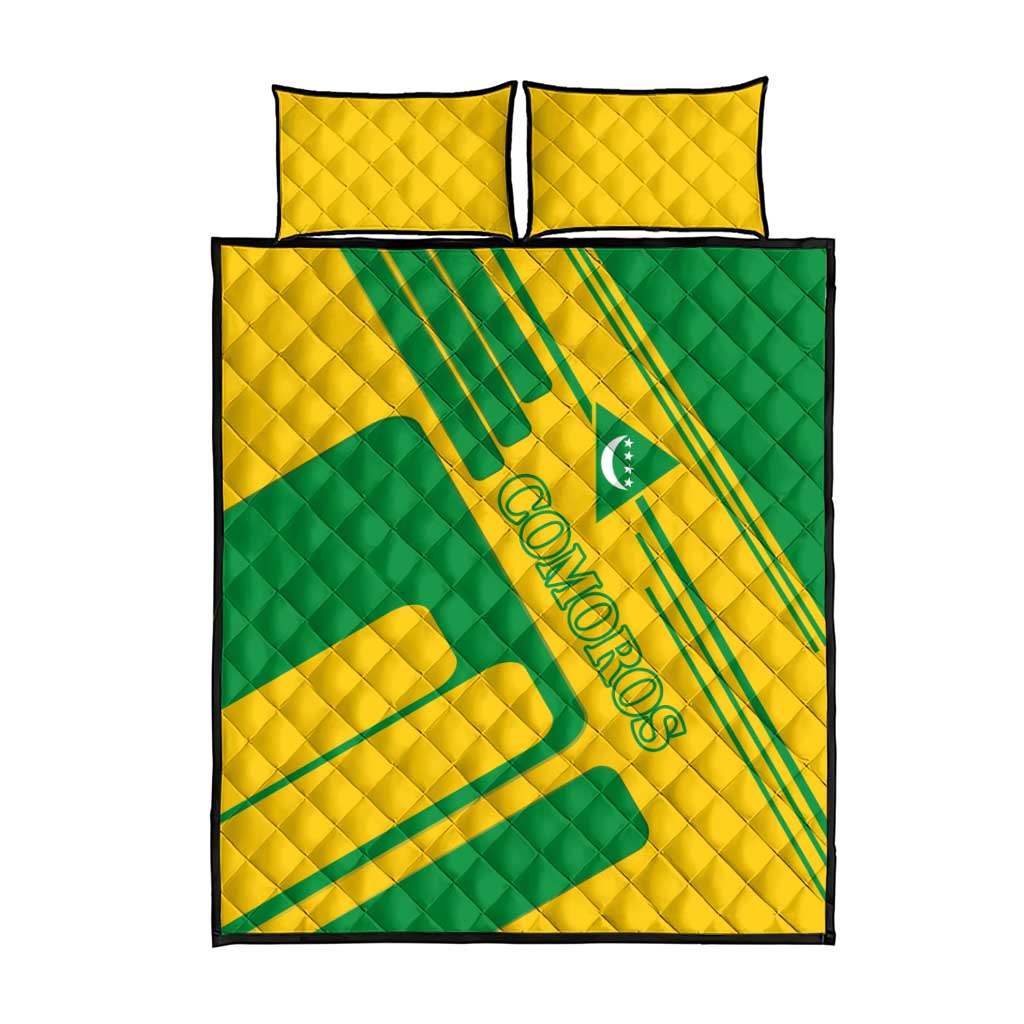 Comoros Flag Quilt Bed Set - Green and Yellow Design and National Emblem TS04